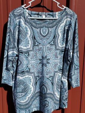 Charter Club Blue Paisley Scoop-Neck Blouse